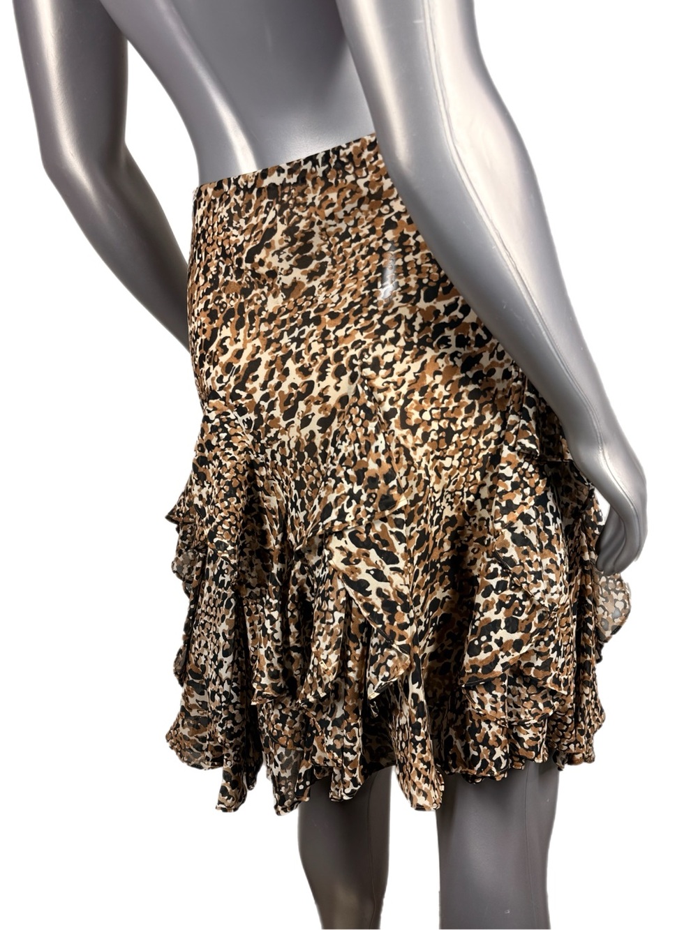 Lauren Ralph Lauren | Black Brown Georgette Skirt Leopard Ruffle Midi - Picture 5 of 14